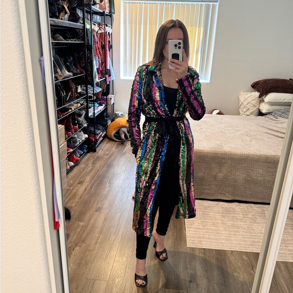 L'ATISTE Multicolor Sequin Trench Coat